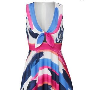 Slate and Willow Leafy Stripe Print Cocktail Dress